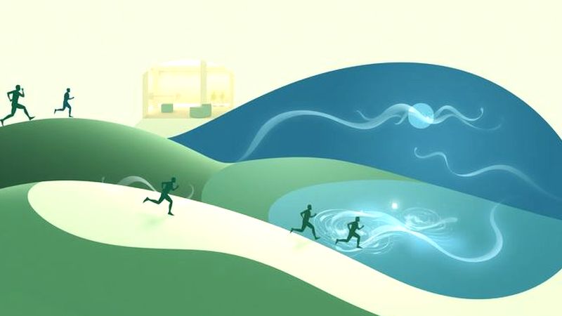 Movimiento humano armonioso y adaptable en paisaje
