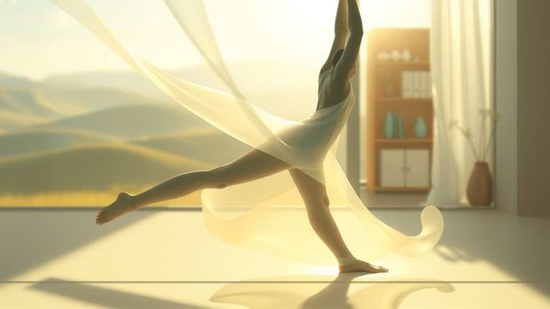Figura serena se estira en luz