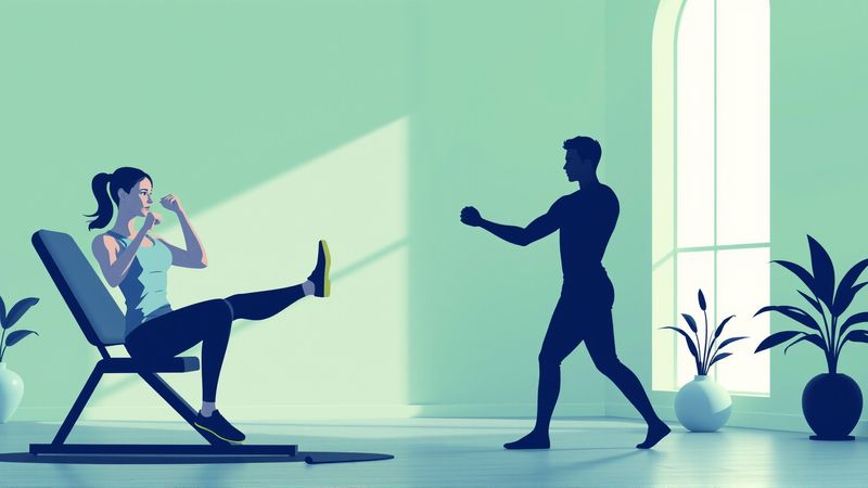 Tres figuras ejercitan fuerza con calma