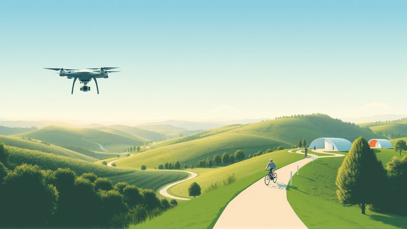 Un corredor viaja en un paisaje natural y moderno
