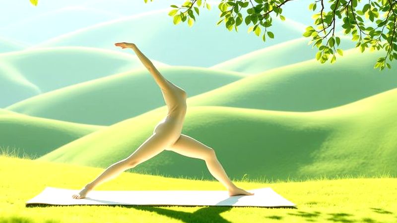 Silueta flexible en paisaje sereno y azulado