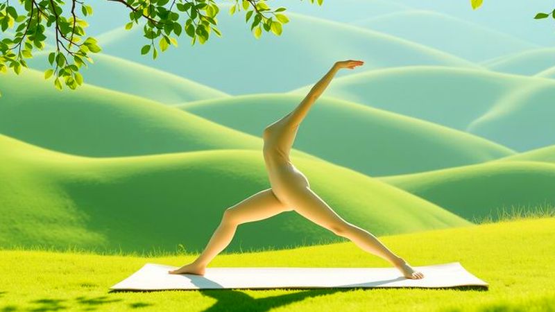Silueta flexible en paisaje sereno y azulado